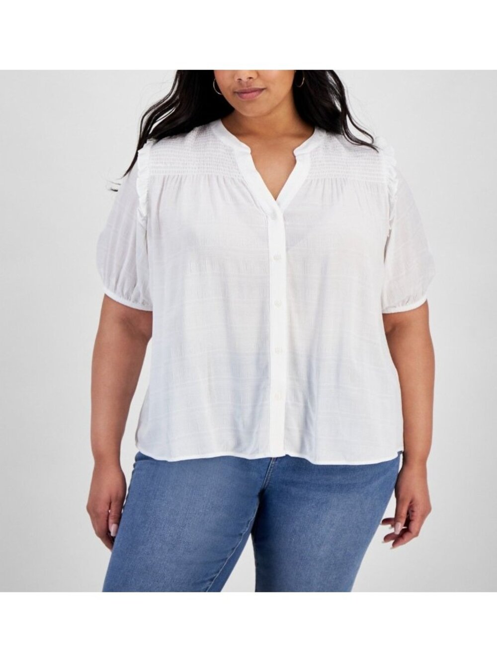 Tommy Hilfiger Women’s Smocked Yoke Short Sleeve Top Bright White 2X NWT